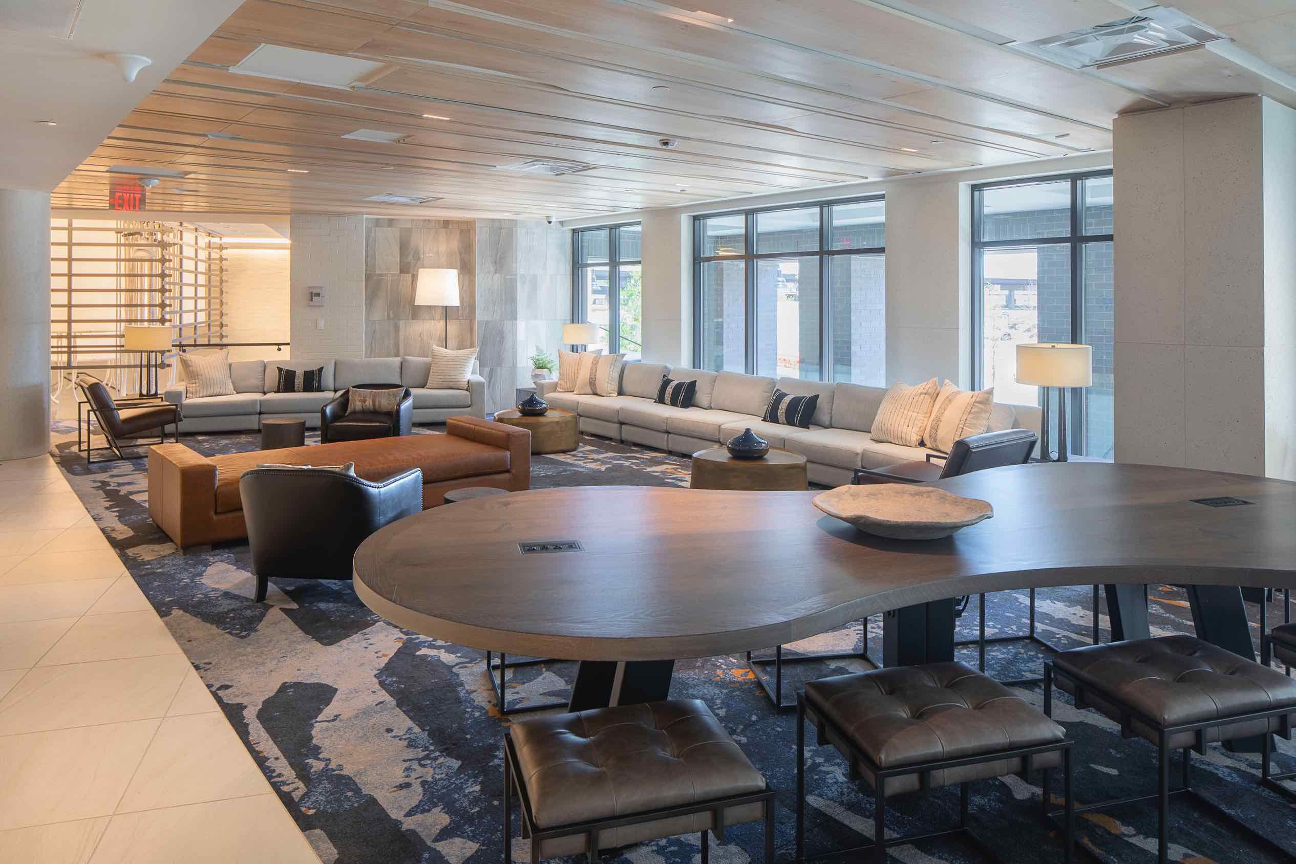 Business center with multiple seating areas
